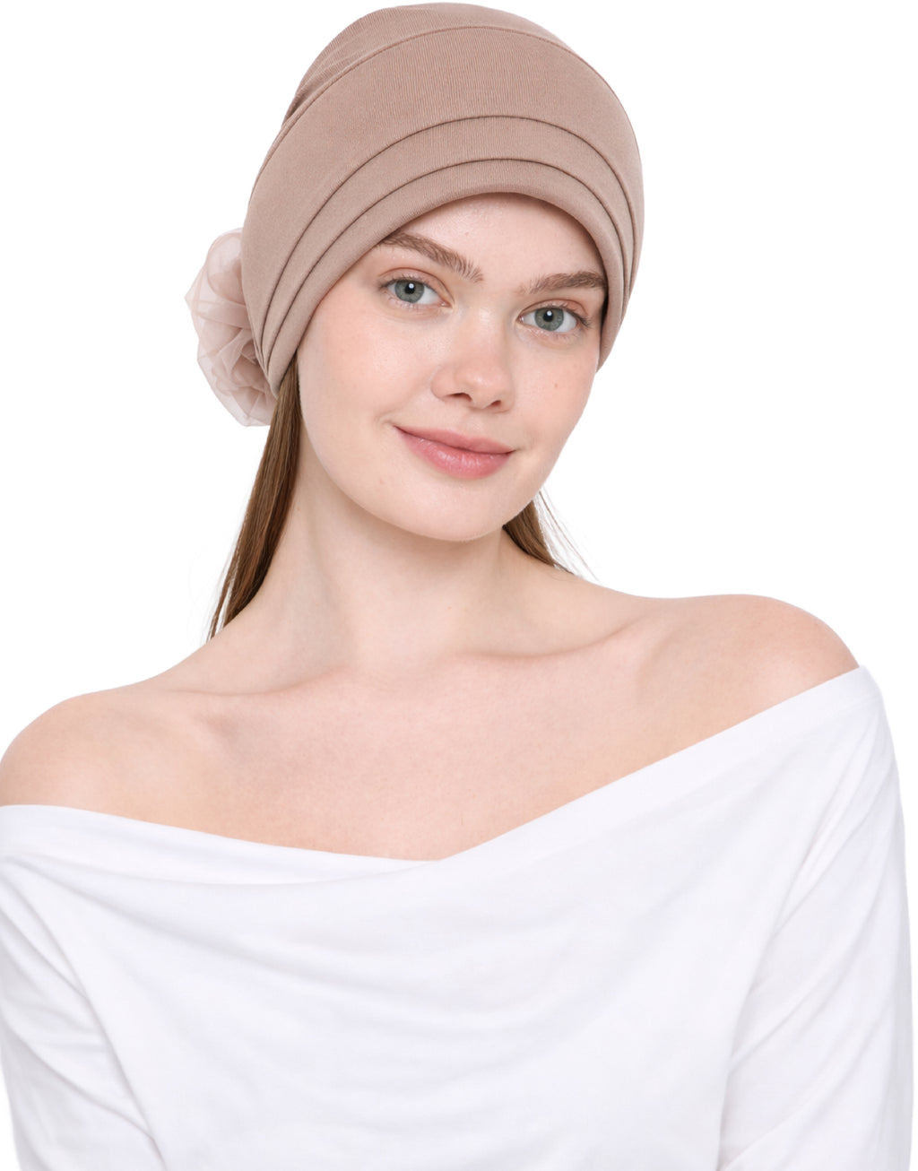 Chemo Hat with Flower Detail - Organza Padded Headwear for Hair Loss