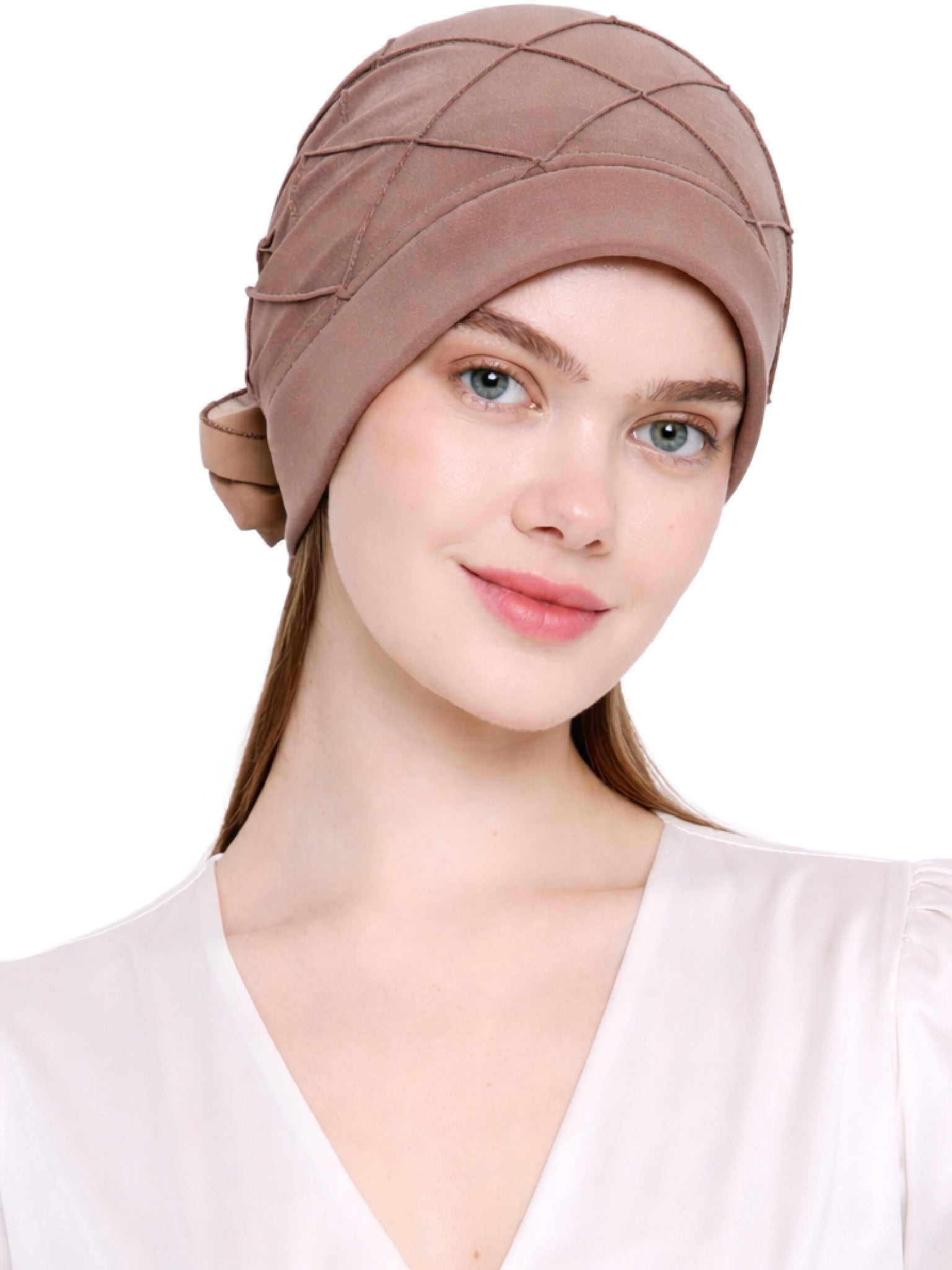 Chemo Hat with Chiffon Flower - Check Pattern Headwear for Hair Loss