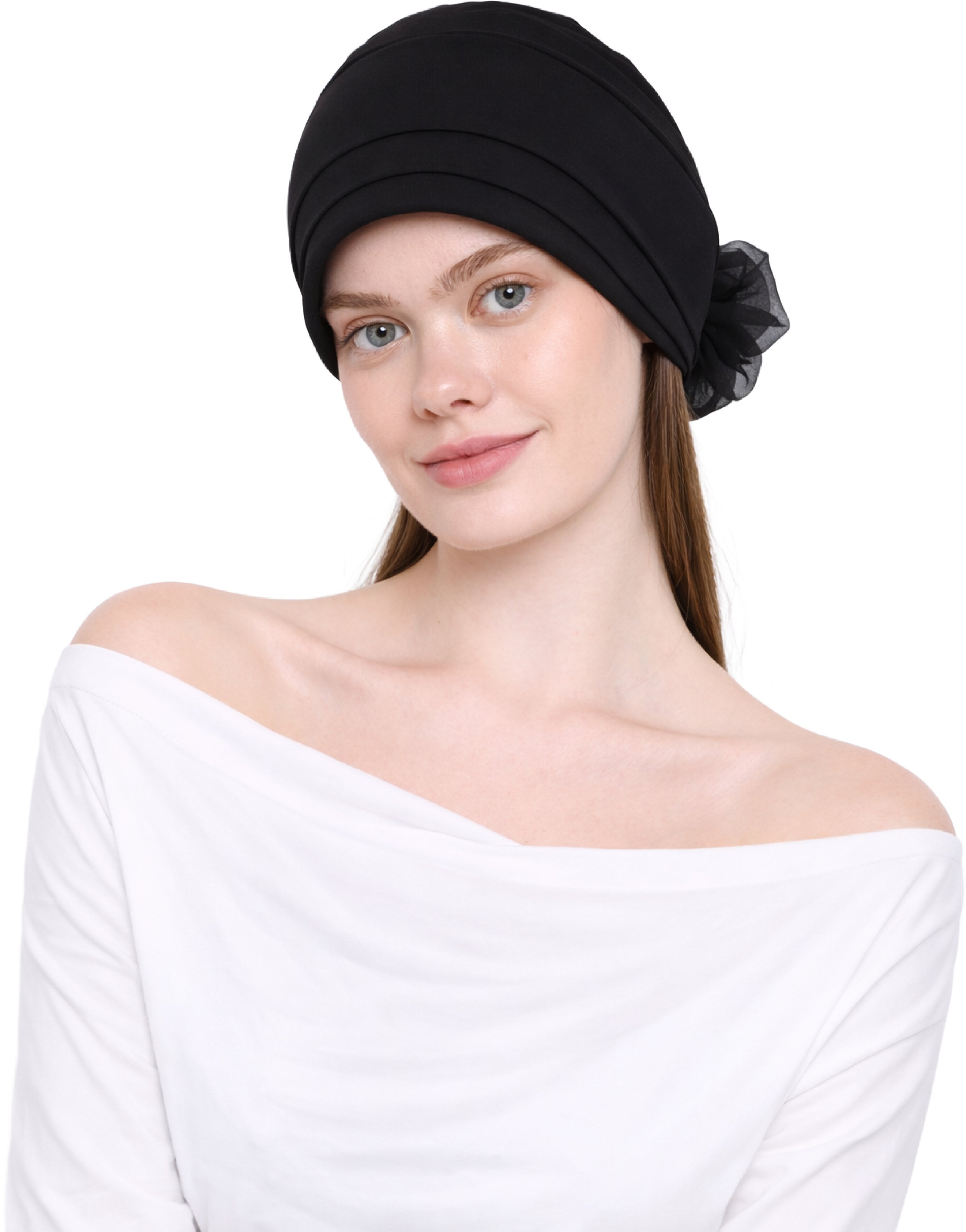 Chemo Hat with Flower Detail - Organza Padded Headwear for Hair Loss