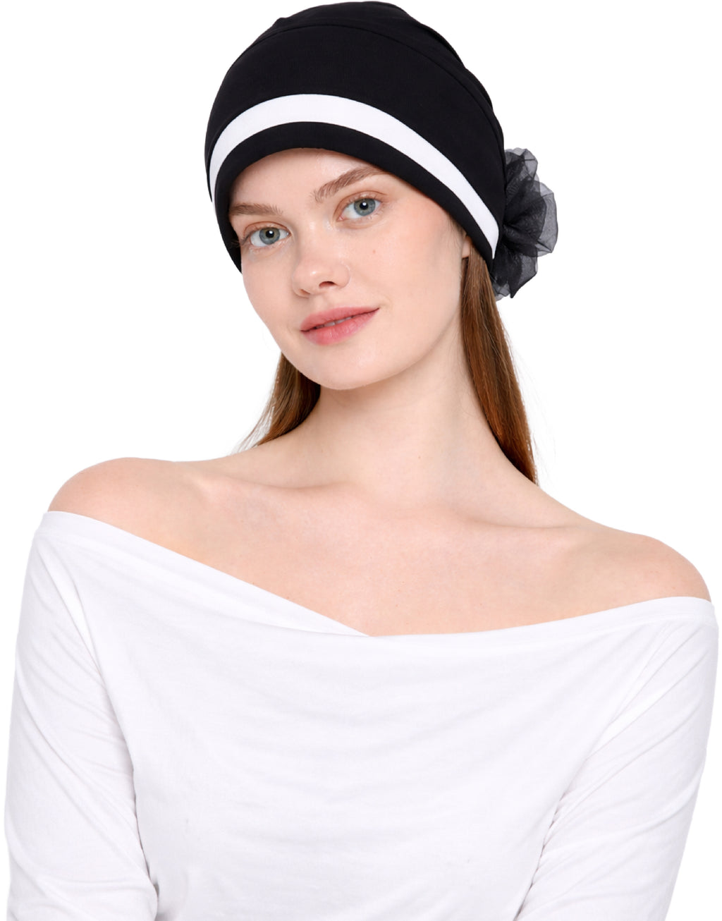 Chemo Hat with Flower Detail - Organza Padded Headwear for Hair Loss