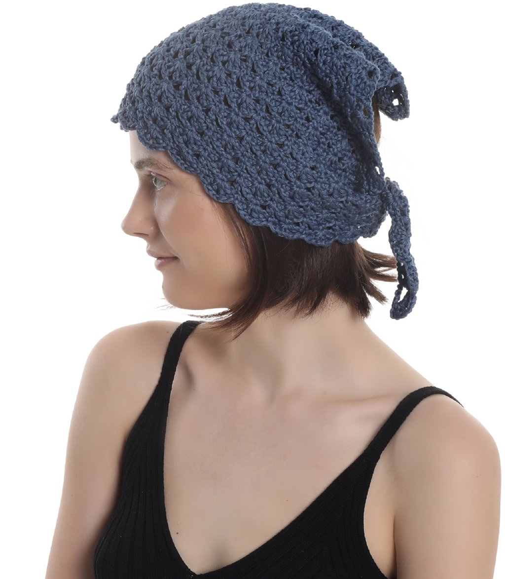 HANDMADE  HAT BANDANA Made from natural cotton yarn, Hand knitted