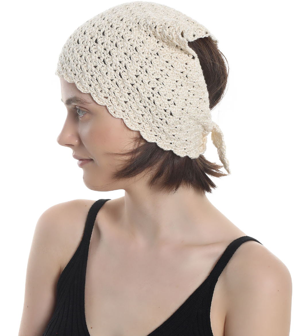 HANDMADE  HAT BANDANA Made from natural cotton yarn, Hand knitted