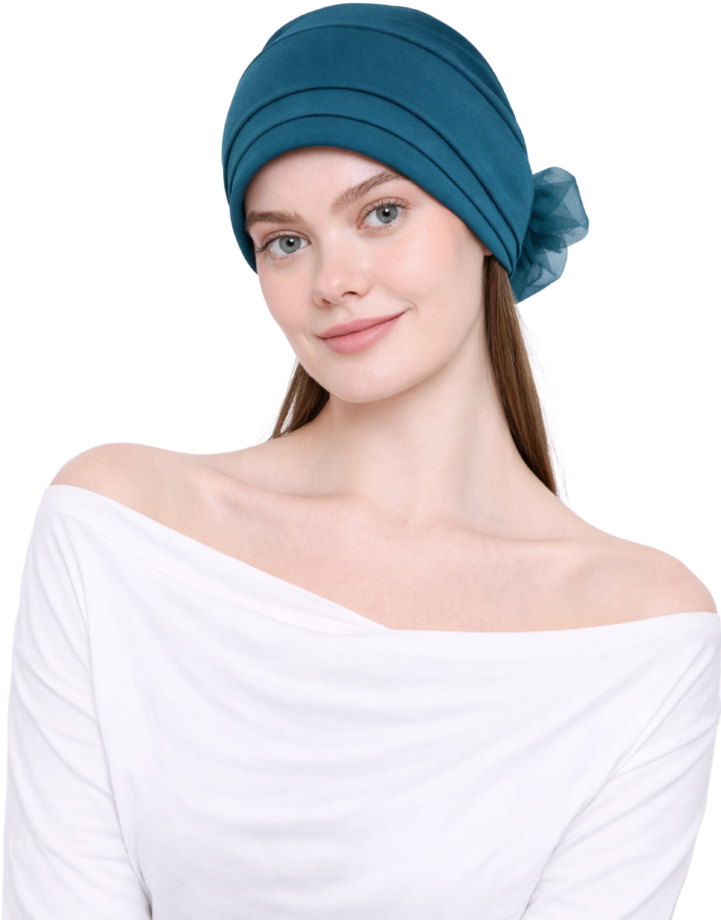 Chemo Hat with Flower Detail - Organza Padded Headwear for Hair Loss