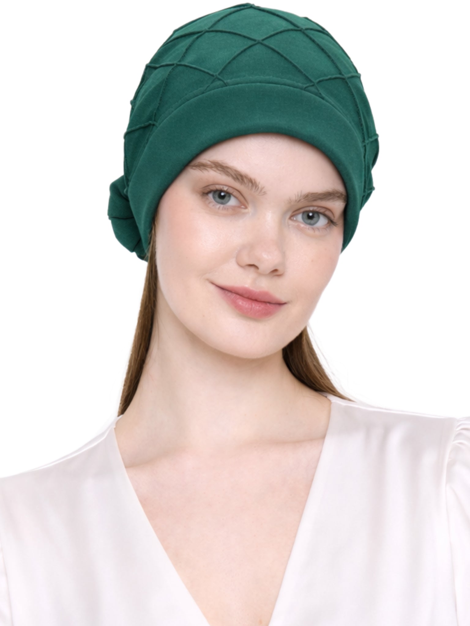 Chemo Hat with Chiffon Flower - Check Pattern Headwear for Hair Loss