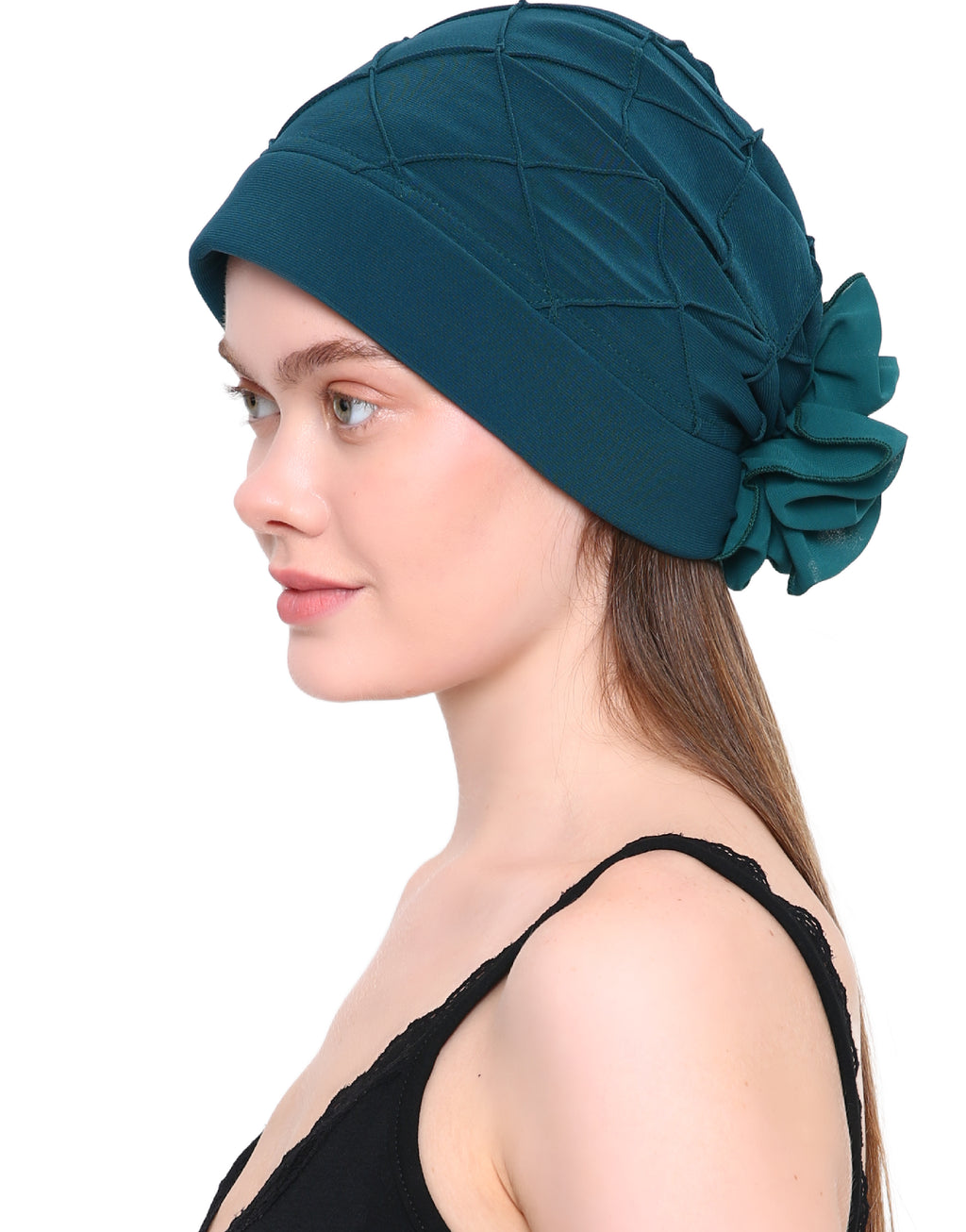 CHECK PATTERN PRACTICAL HAT with Pretty Chiffon Flower Detail