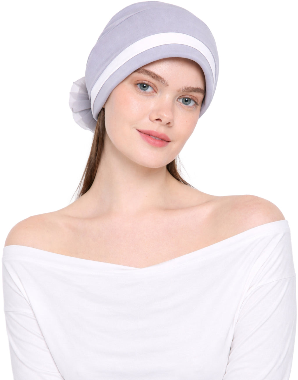 Chemo Hat with Flower Detail - Organza Padded Headwear for Hair Loss