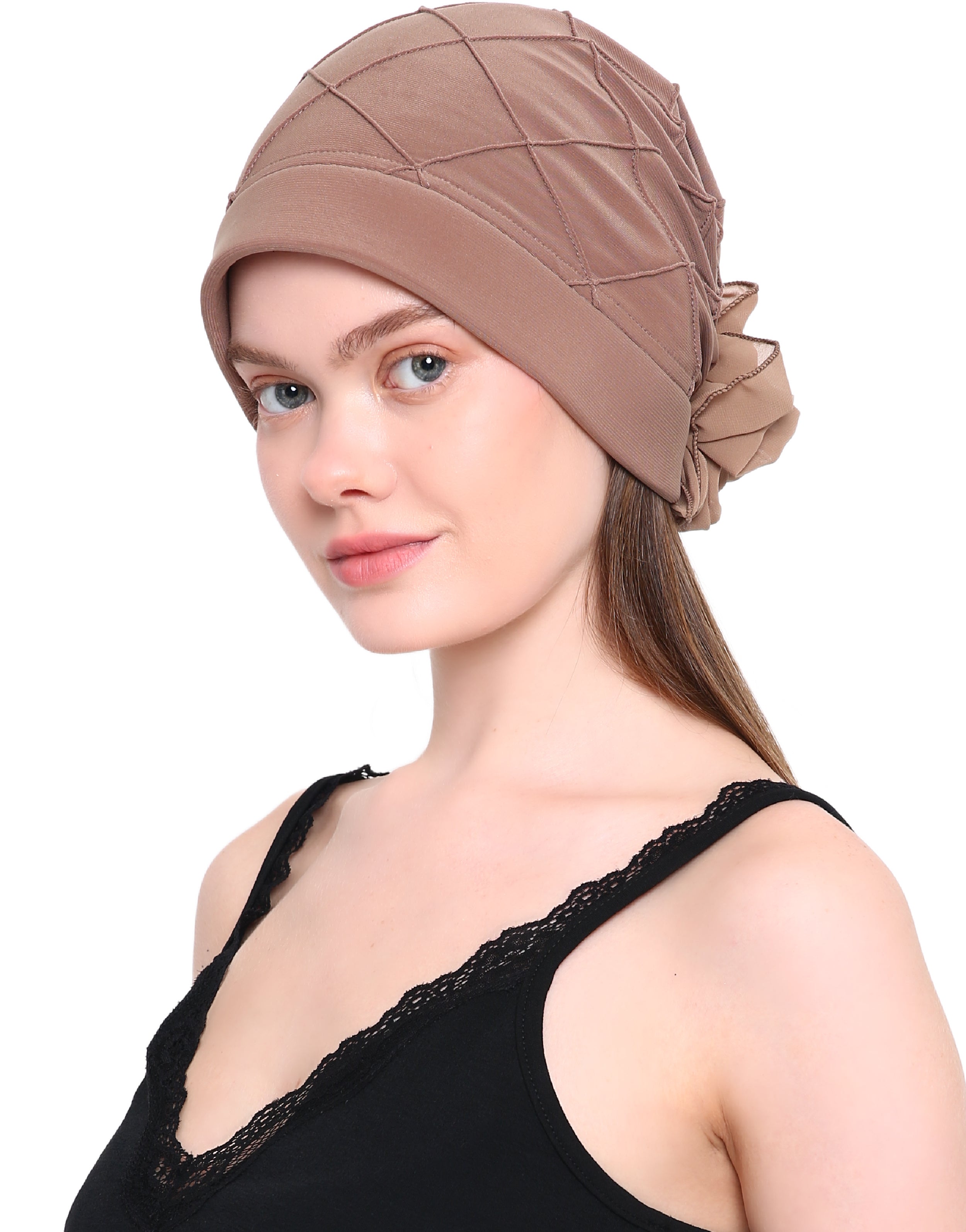 CHECK PATTERN PRACTICAL HAT with Pretty Chiffon Flower Detail