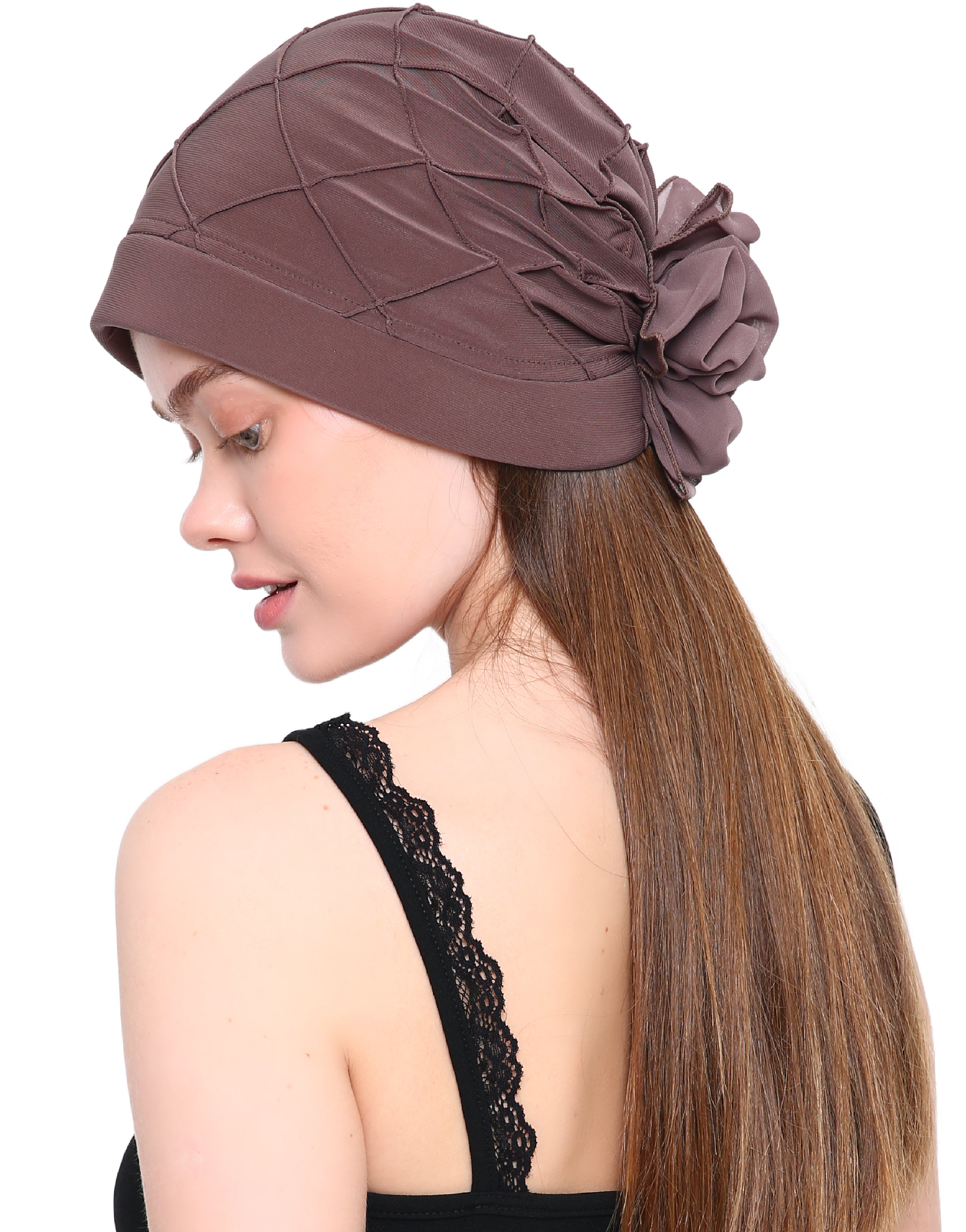 CHECK PATTERN PRACTICAL HAT with Pretty Chiffon Flower Detail