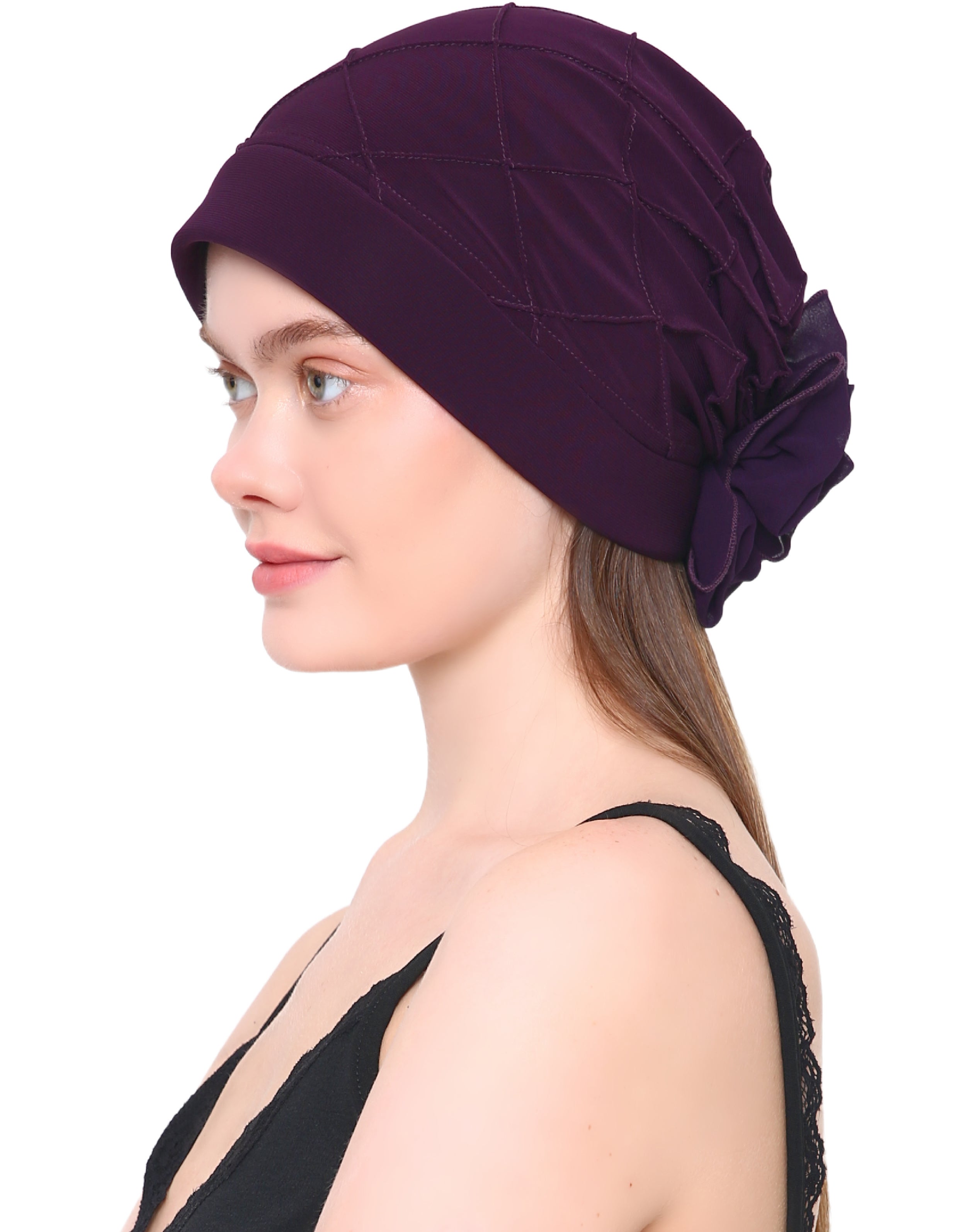 CHECK PATTERN PRACTICAL HAT with Pretty Chiffon Flower Detail