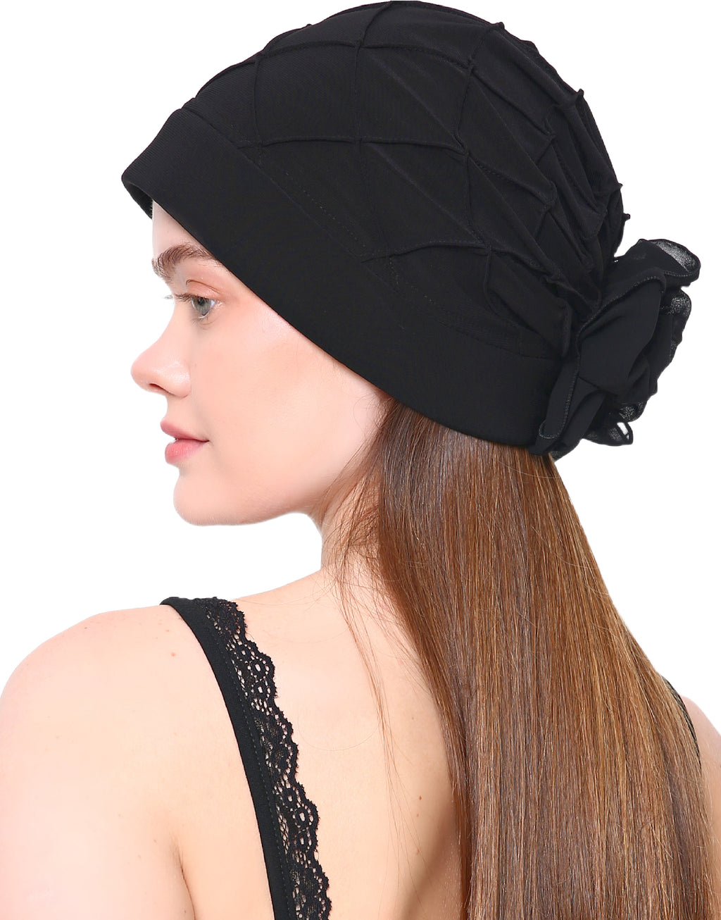 CHECK PATTERN PRACTICAL HAT with Pretty Chiffon Flower Detail