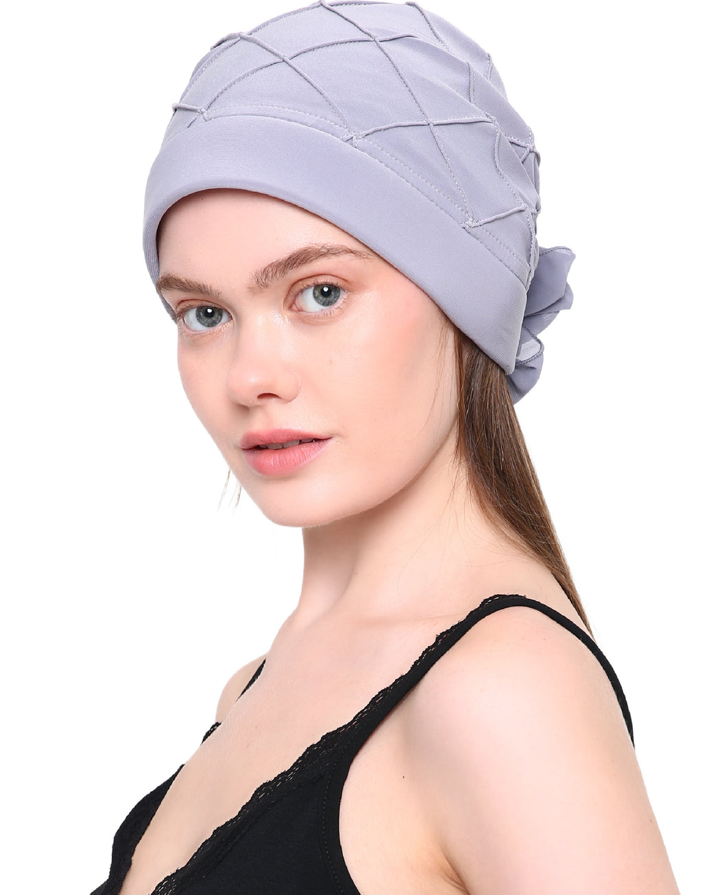 CHECK PATTERN PRACTICAL HAT with Pretty Chiffon Flower Detail