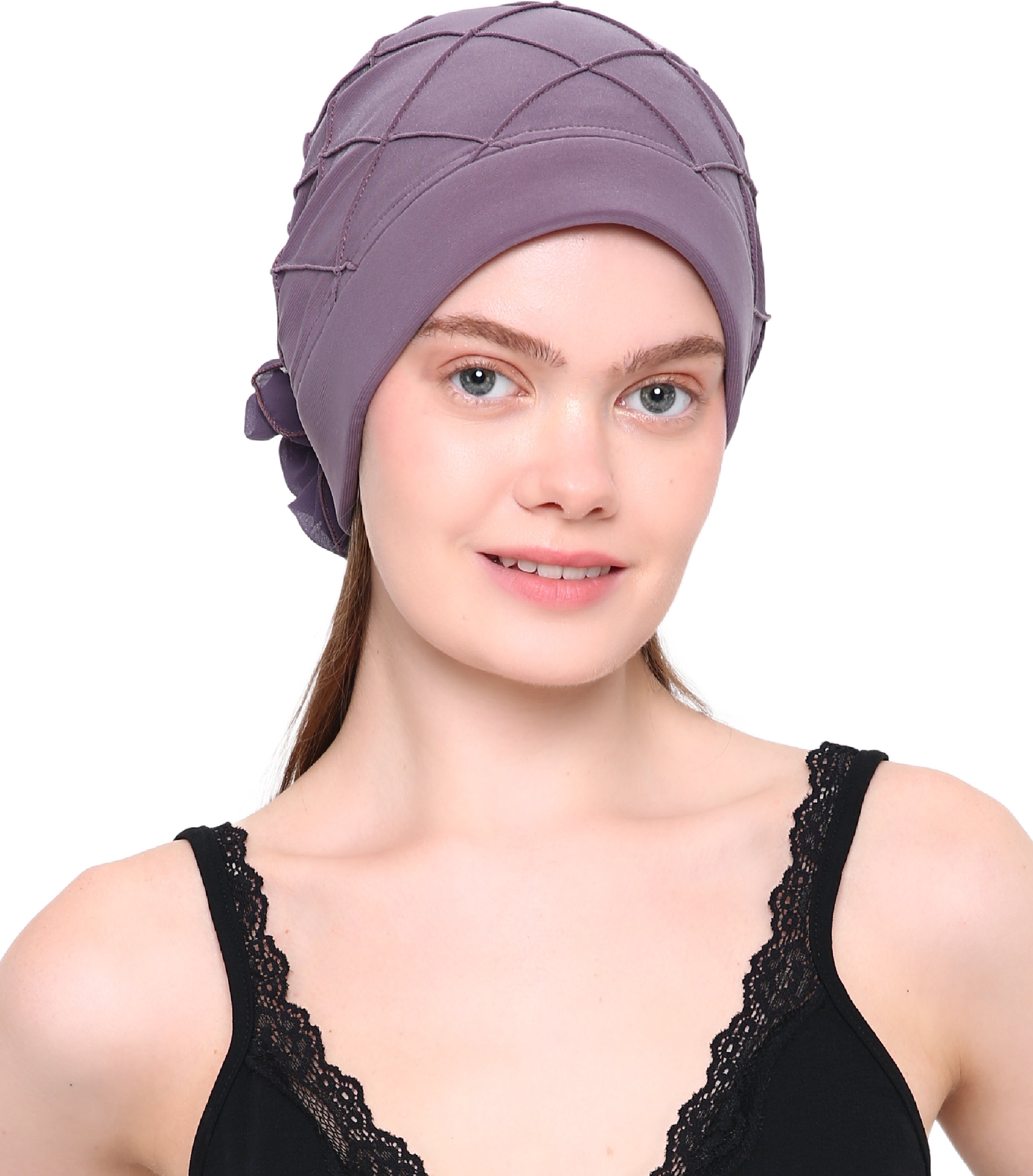 CHECK PATTERN PRACTICAL HAT with Pretty Chiffon Flower Detail