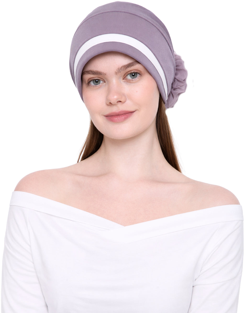 Chemo Hat with Flower Detail - Organza Padded Headwear for Hair Loss