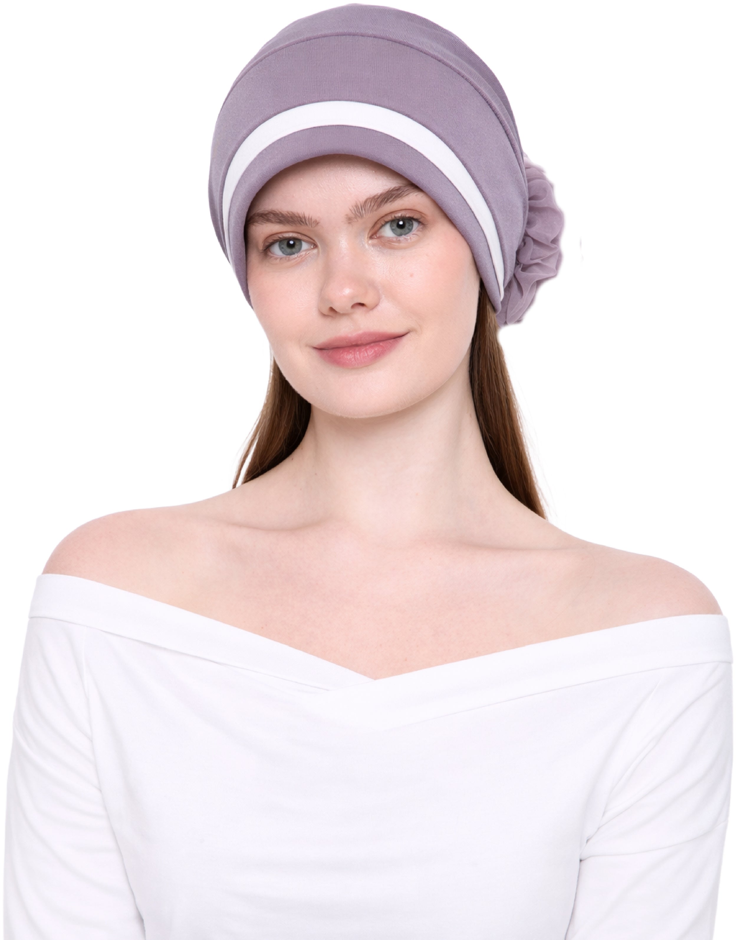 Chemo Hat with Flower Detail - Organza Padded Headwear for Hair Loss