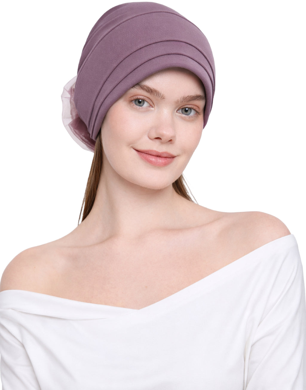 Chemo Hat with Flower Detail - Organza Padded Headwear for Hair Loss