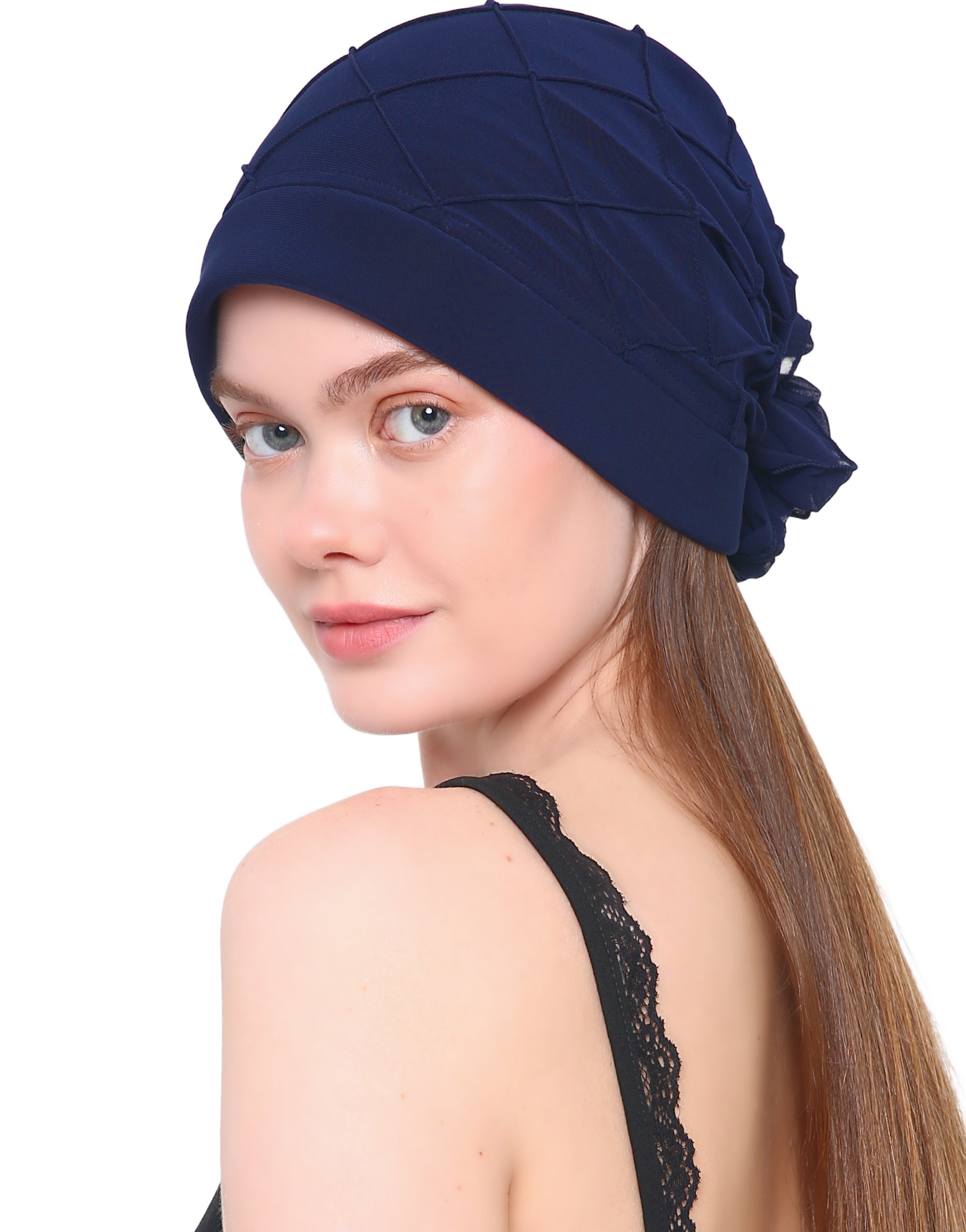 CHECK PATTERN PRACTICAL HAT with Pretty Chiffon Flower Detail