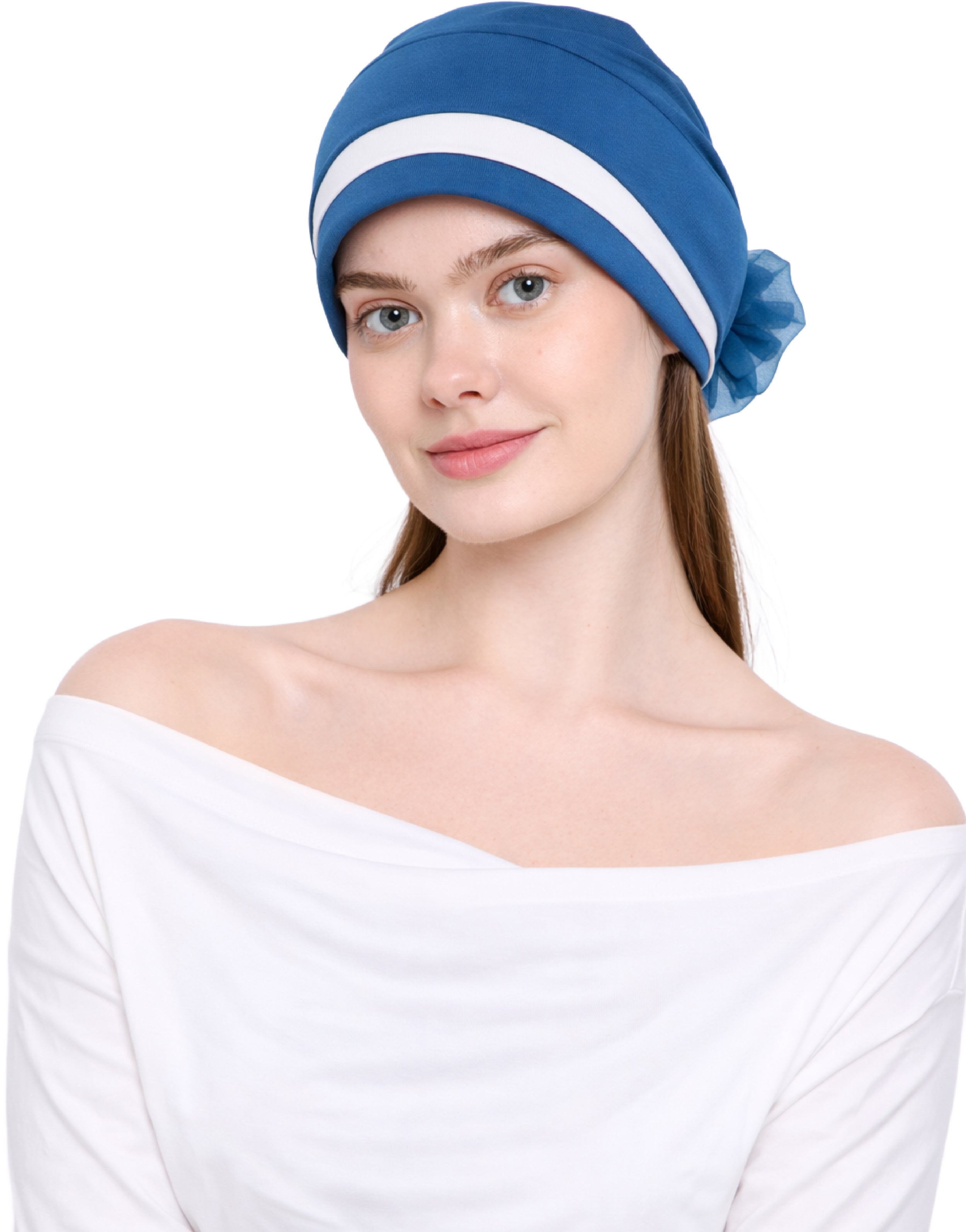 Chemo Hat with Flower Detail - Organza Padded Headwear for Hair Loss