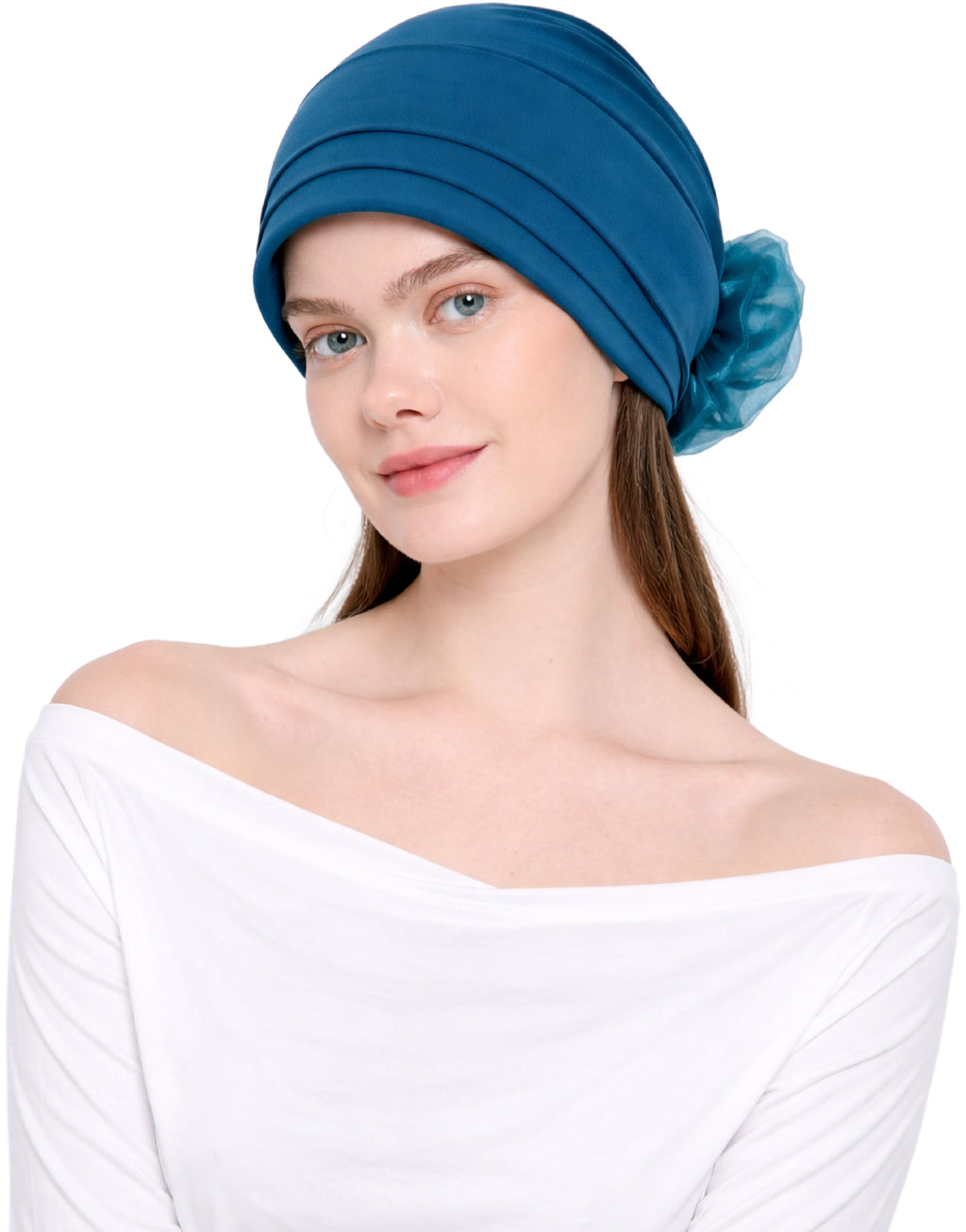 Chemo Hat with Flower Detail - Organza Padded Headwear for Hair Loss