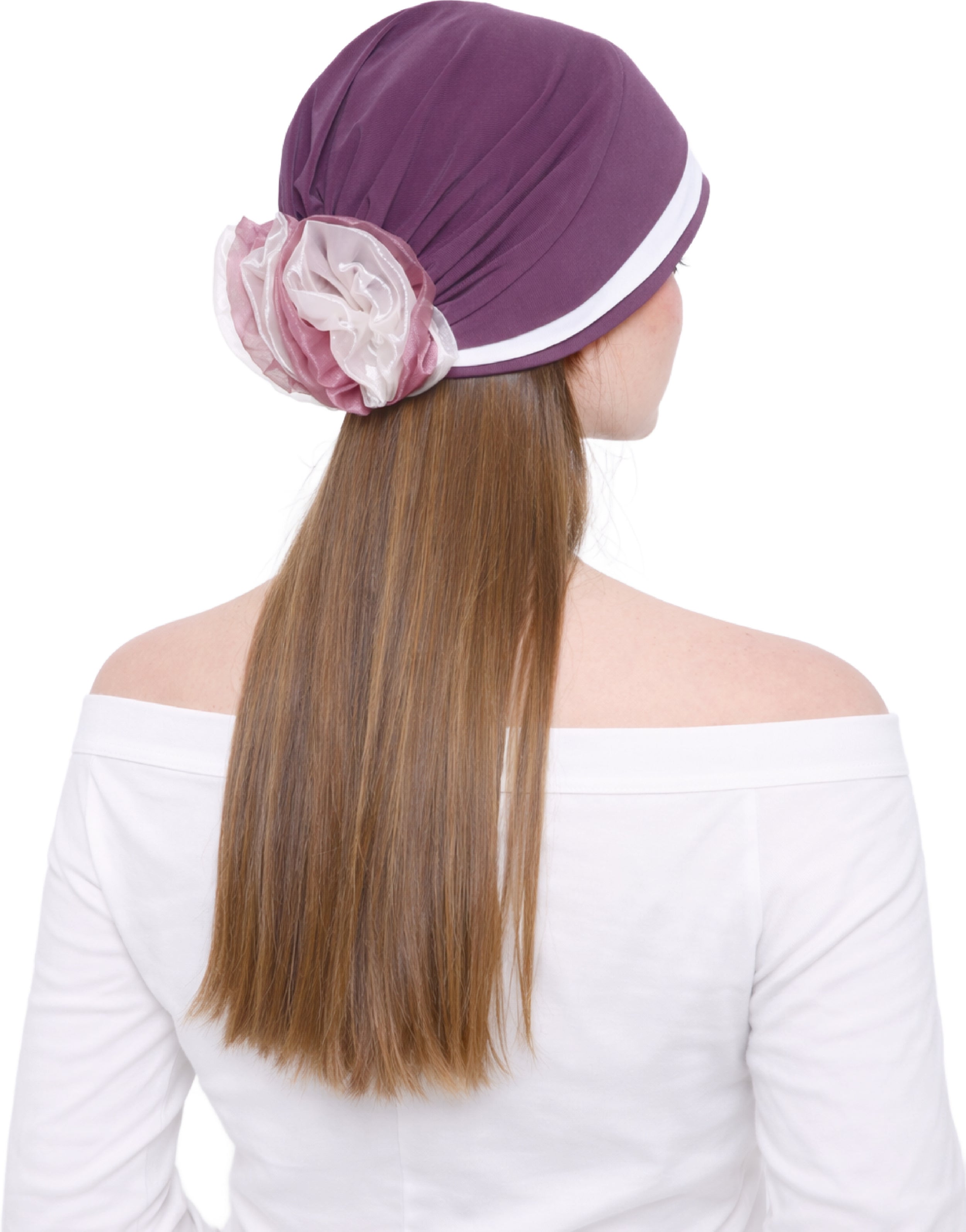 Chemo Hat with Flower Detail - Organza Padded Headwear for Hair Loss