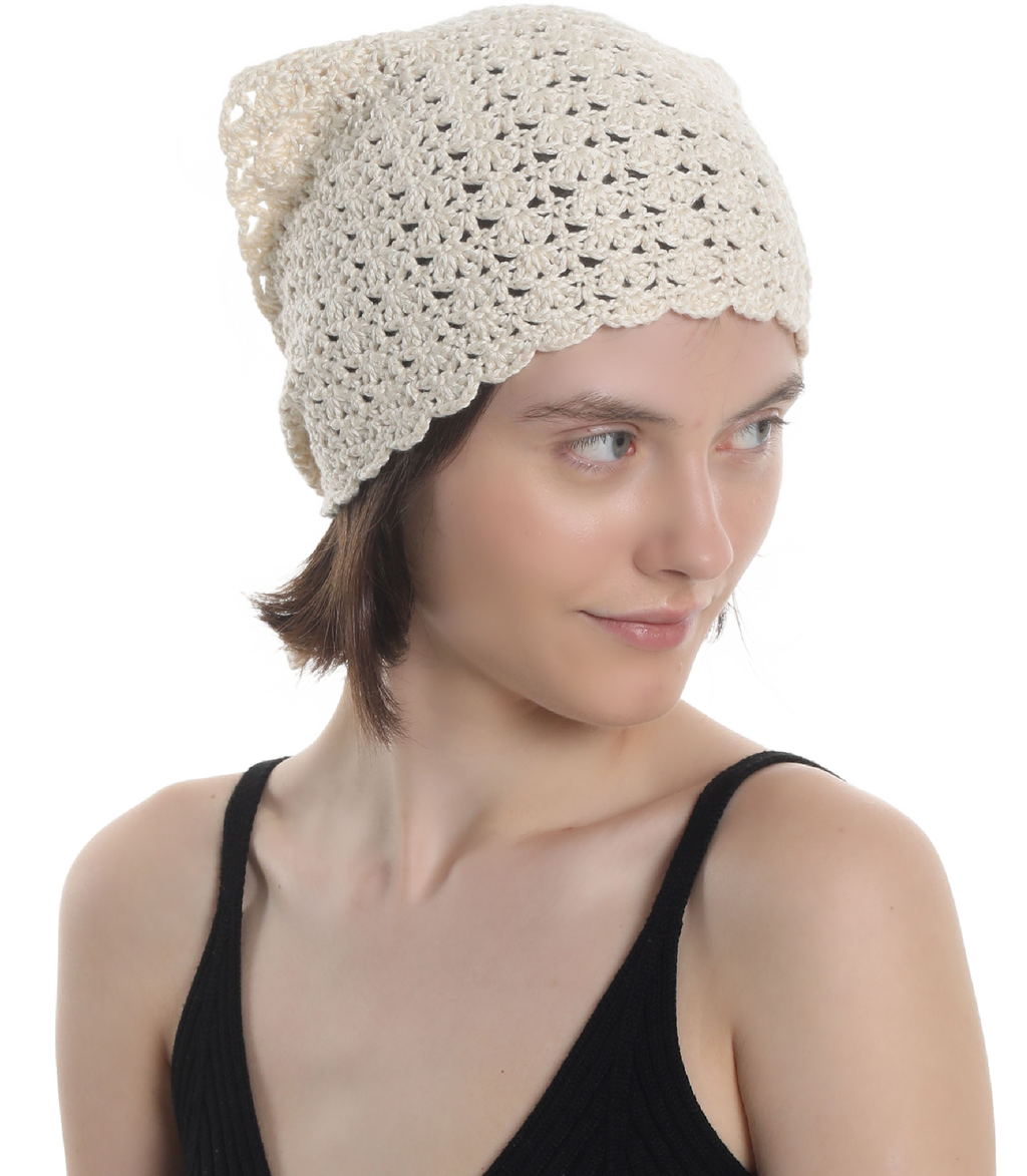 HANDMADE  HAT BANDANA Made from natural cotton yarn, Hand knitted