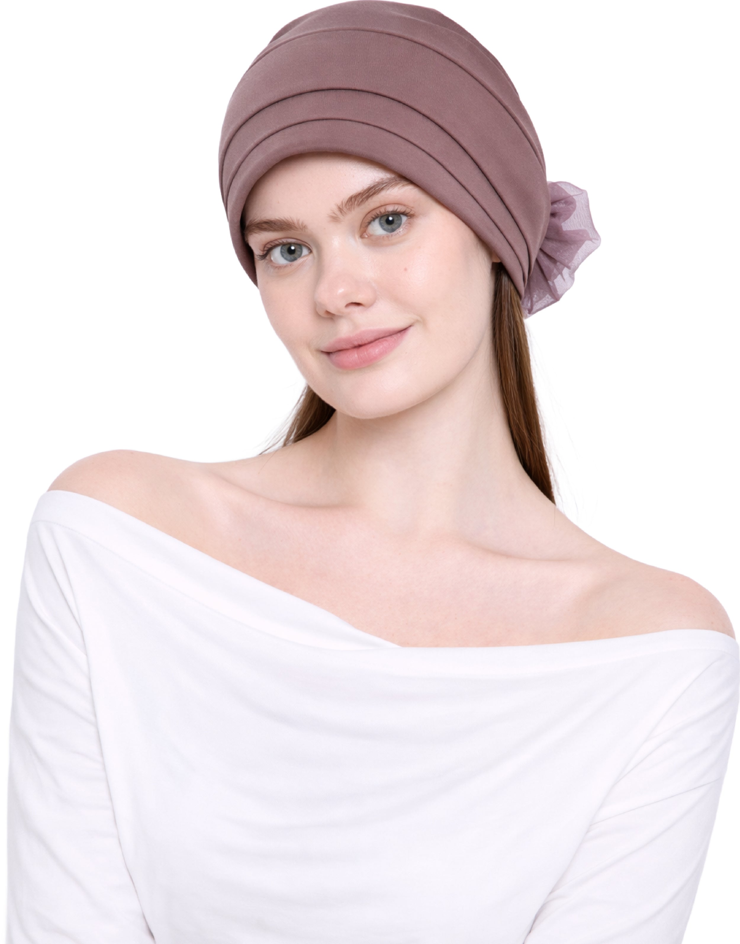 Chemo Hat with Flower Detail - Organza Padded Headwear for Hair Loss