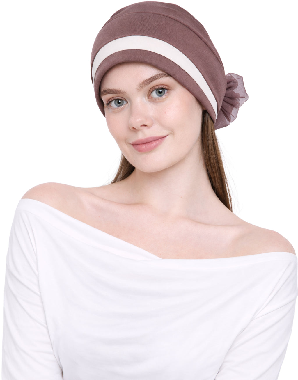 Chemo Hat with Flower Detail - Organza Padded Headwear for Hair Loss