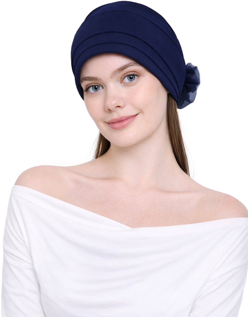 Chemo Hat with Flower Detail - Organza Padded Headwear for Hair Loss