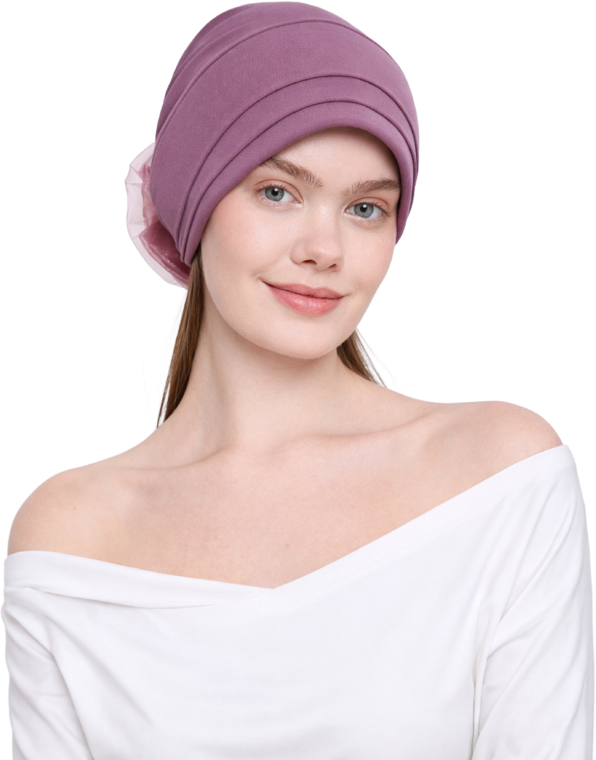 Chemo Hat with Flower Detail - Organza Padded Headwear for Hair Loss